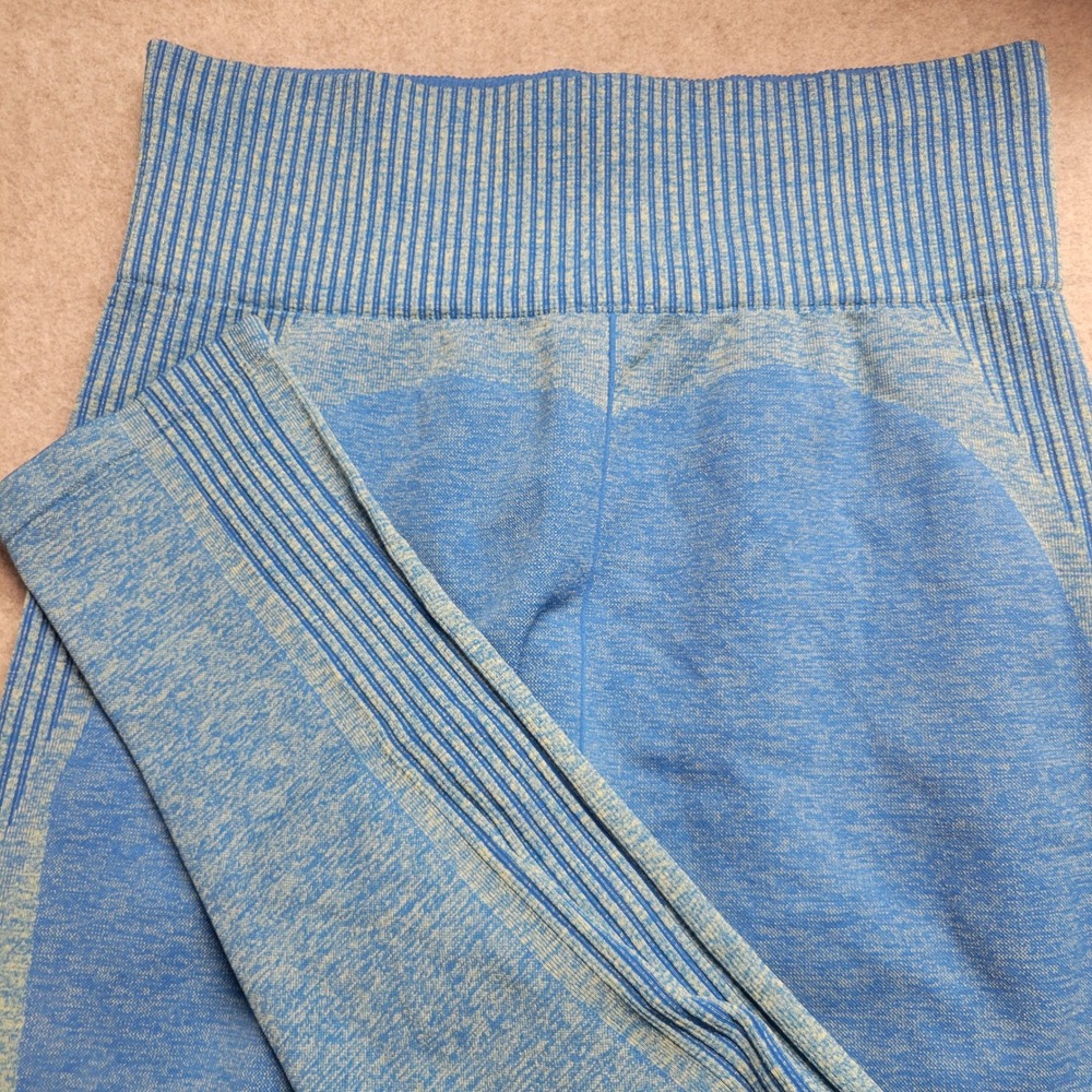 Fabletics Blue Space Dye Seamless High Waisted Leggings Ribbed Waistband Ankle